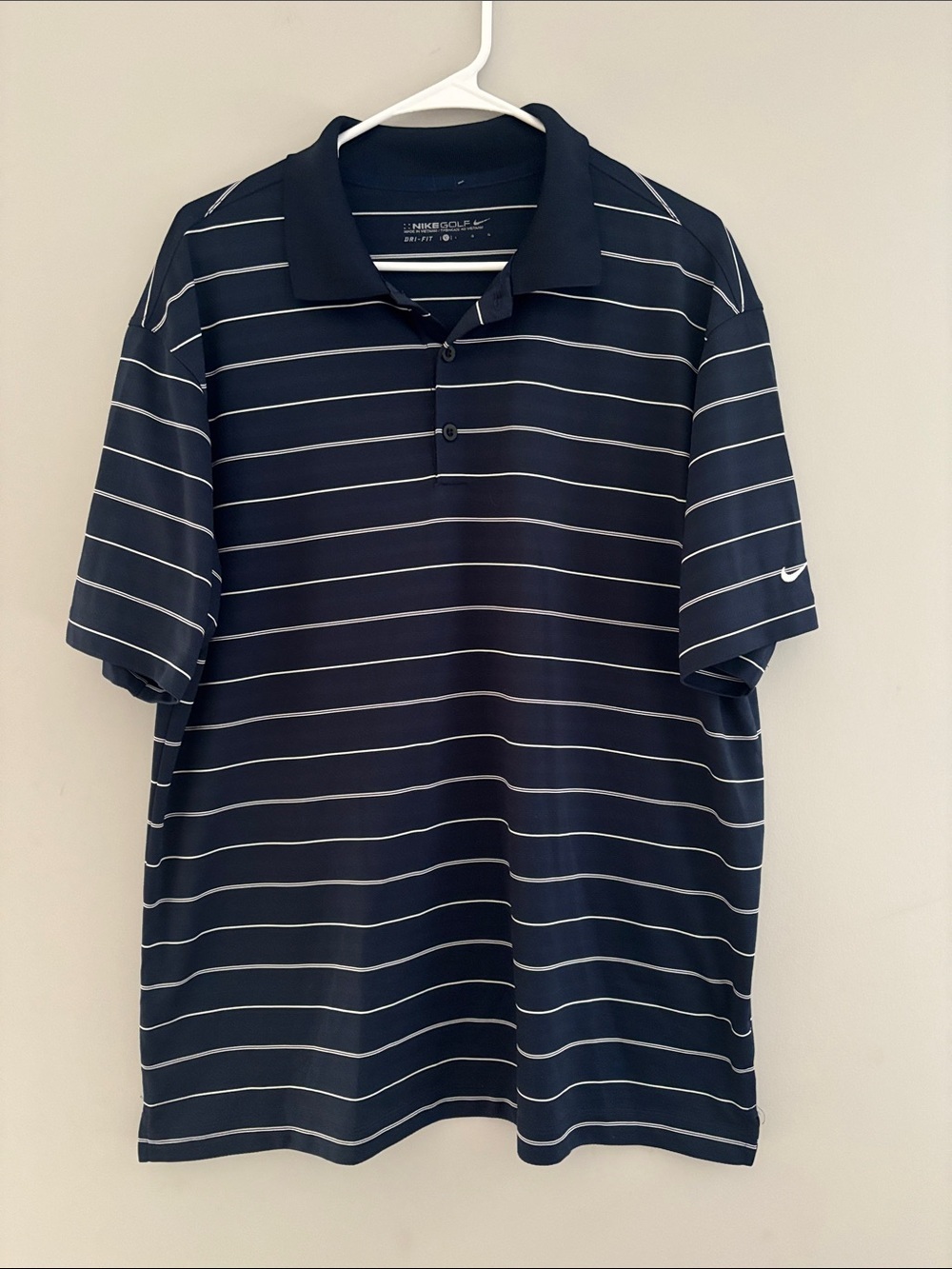 Nike Navy and White Striped Polo Shirt